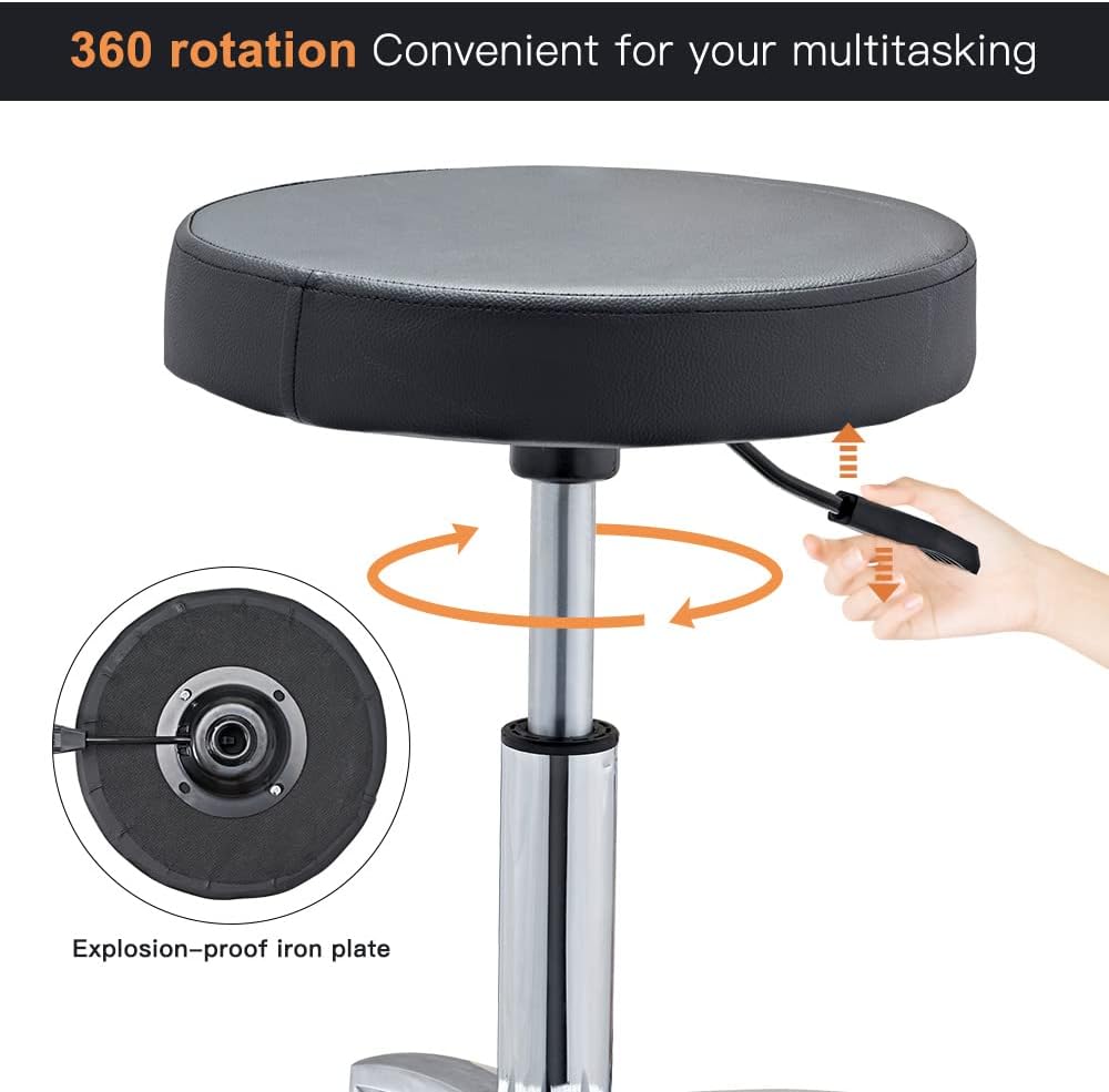 CHAOEEMY Rolling Stool - Adjustable Stool with Wheels - Soft Swivel Workbench Stool- Desk Stool Chair for Kitchen, Salon, Spa, Tattoo, Pedicure - Massage Stool Salon Stool Esthetician Chair &ndash; Black