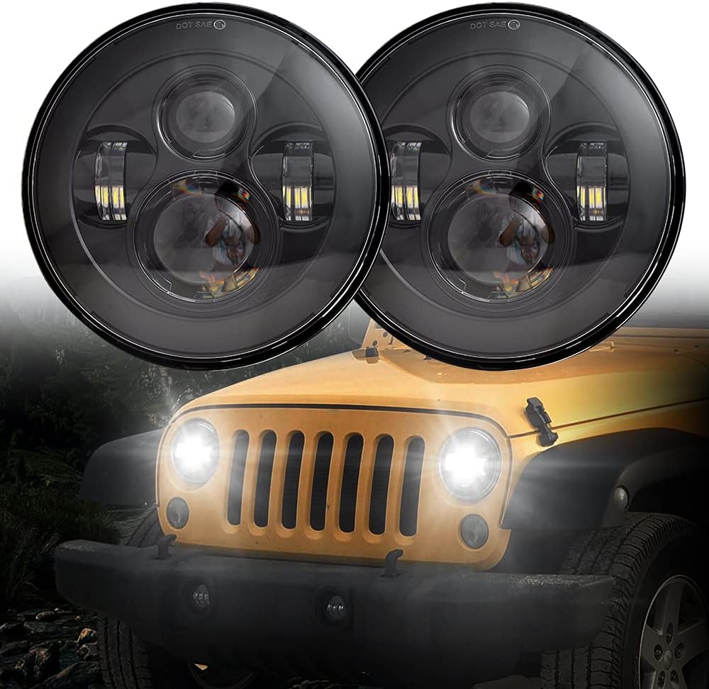 SPL Classic 7'' Inch Cree Chips LED Headlights Compatible with Jeep Wrangler 97-2017 JK TJ LJ/H1 H2(Black Pair)