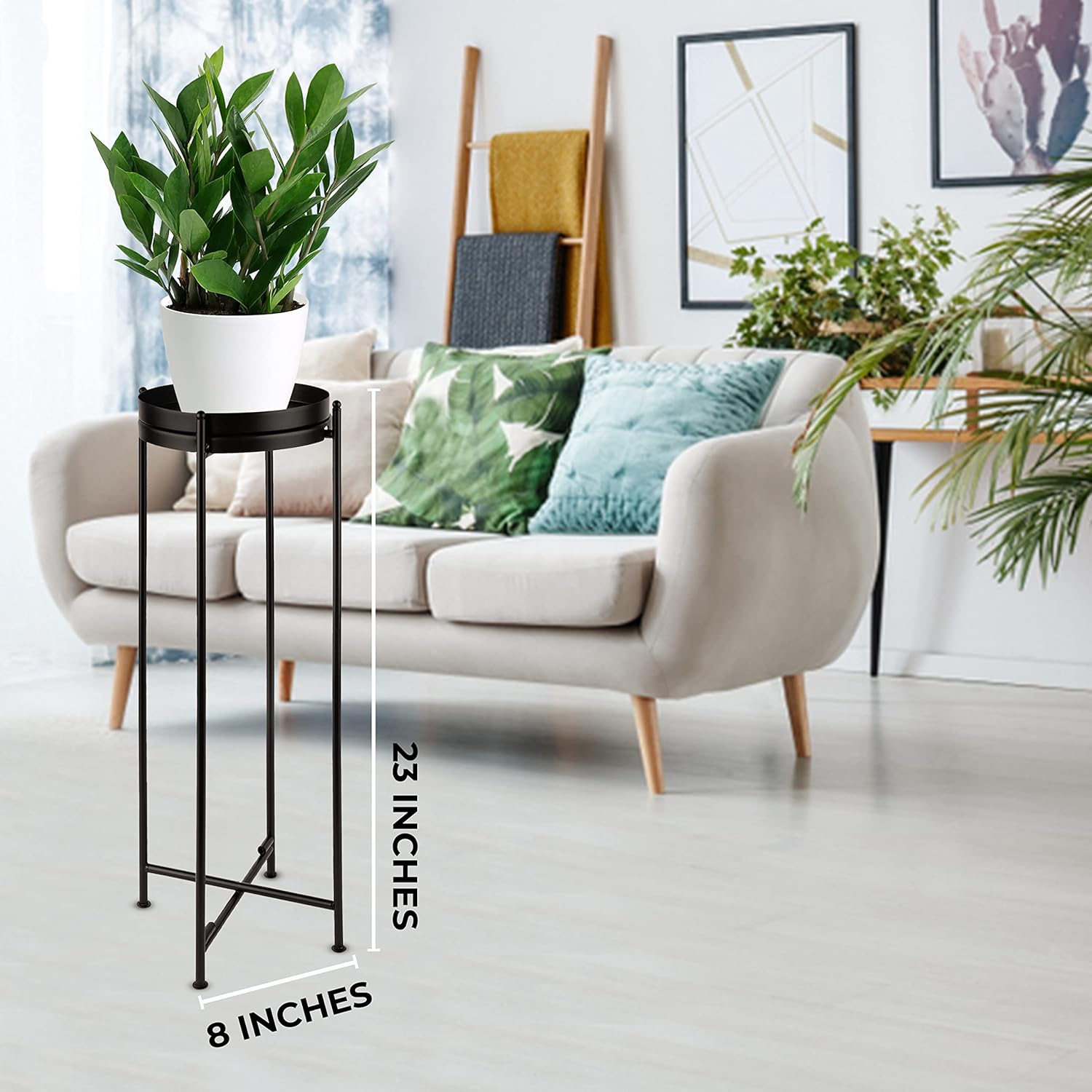 Plant Stand Indoor Pot Holder Wrought Iron Tall Black Narrow Metal Decorative Design