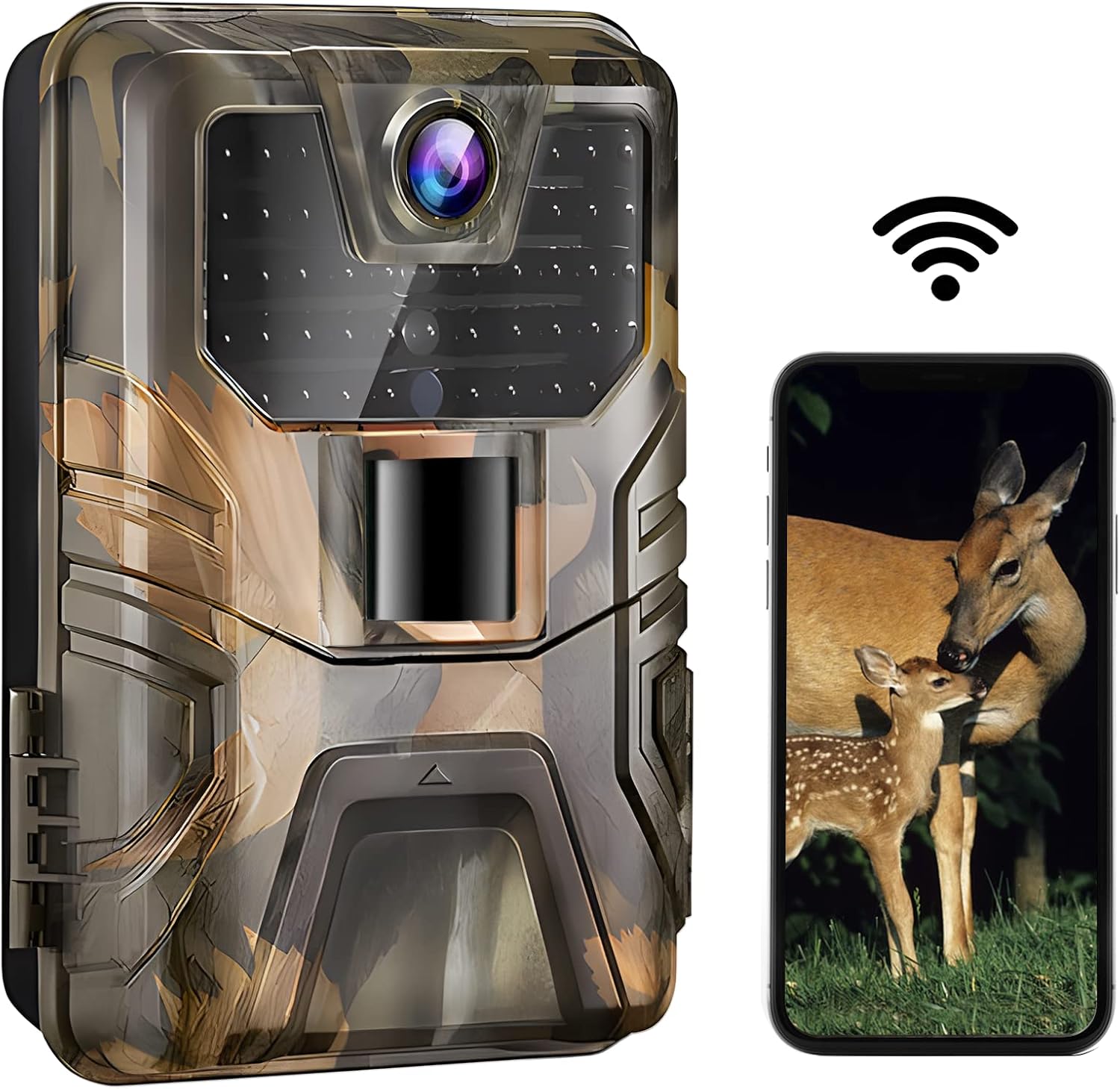 WiFi Trail Camera,4K 30MP Wireless Bluetooth Wildlife Camera with 64GB Card,Fast 0.2s Motion Activated 120°Angle Game Camera for Hunting,Ultra-Long Standby Time,65FT Night Vision,IP66 Waterproof