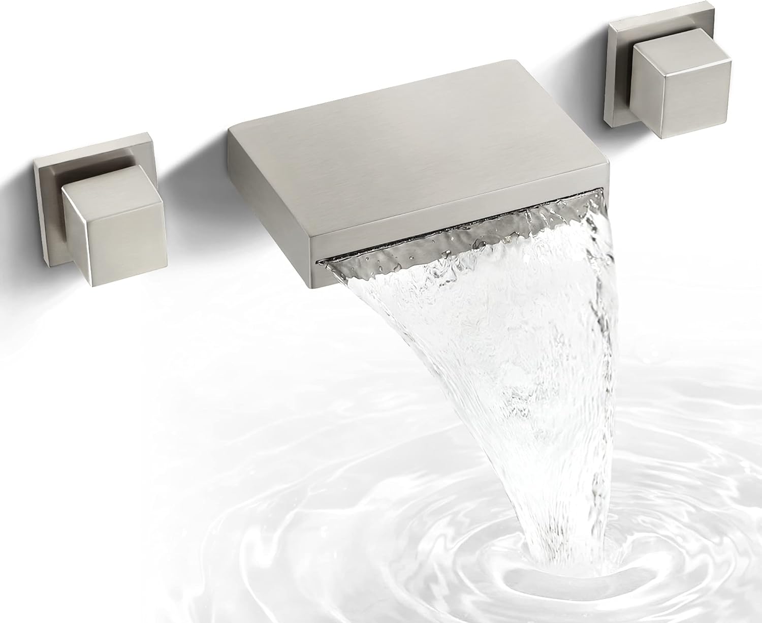 Dr Faucet Waterfall Tub Faucet Wall Mount Bathtub Filler 3 Hole Bathroom Sink Faucet 2 Handle Waterfall Spout Tub Faucet Vessel Sink Faucet, Matte Black