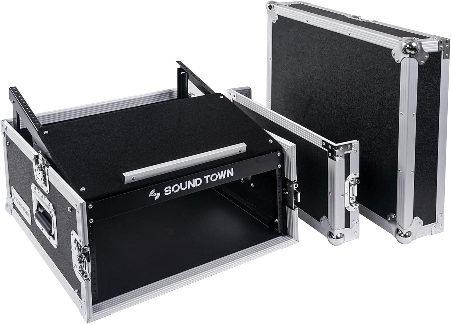 Sound Town 4U PA DJ Rack/Road Case with 11U Slant Mixer Top, 20’’ Rackable Depth, 4-Space Size - Pro Tour Grade (STMR-4US)