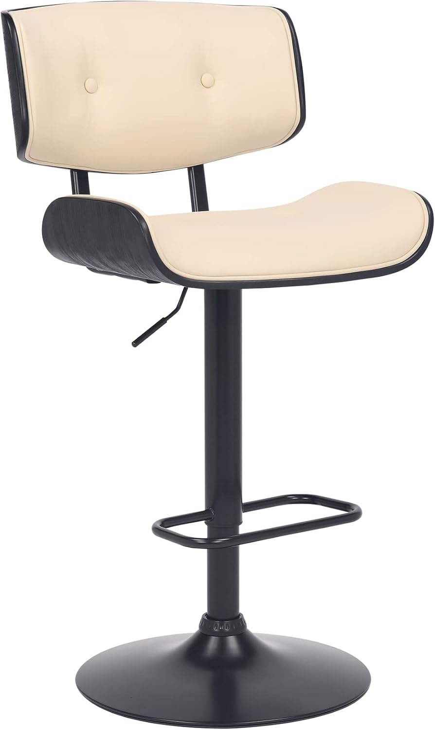 Brooklyn Adjustable Swivel Cream Faux Leather and Black Wood Bar Stool with Black Base
