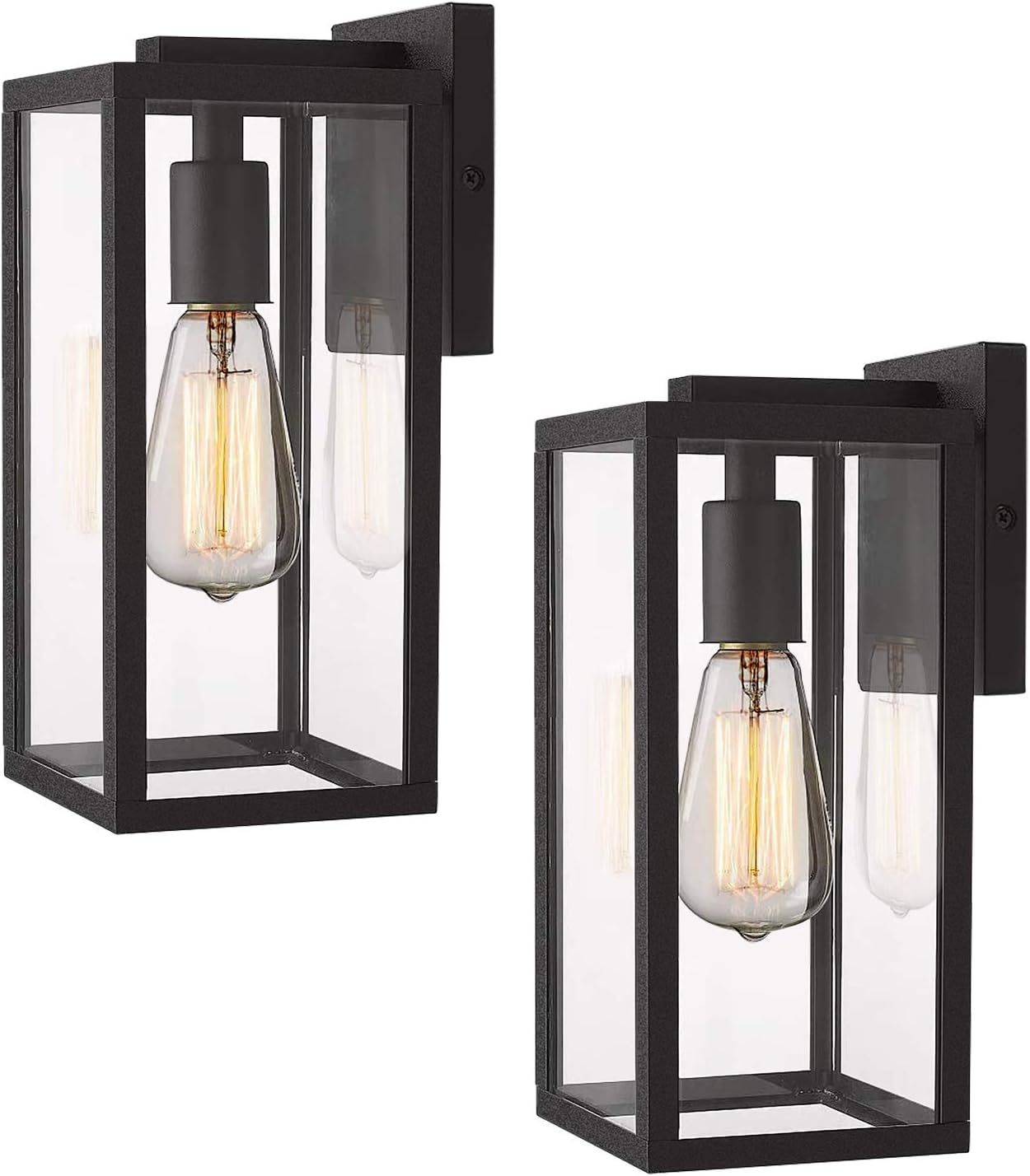 MUDIKIC Outdoor Light Fixture Modern Wall Sconce, Black Aluminum Wall Mounted Lights with Clear Glass Shade 2 Pack