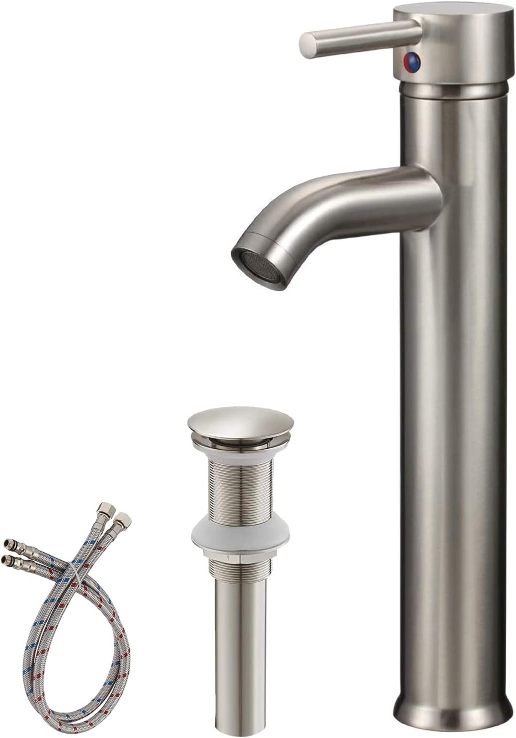 Greenspring Bathroom Vessel Sink Faucet Black Single Handle One Hole Commercial Lavatory Vanity Faucets with Pop Up Drain and Supply Line