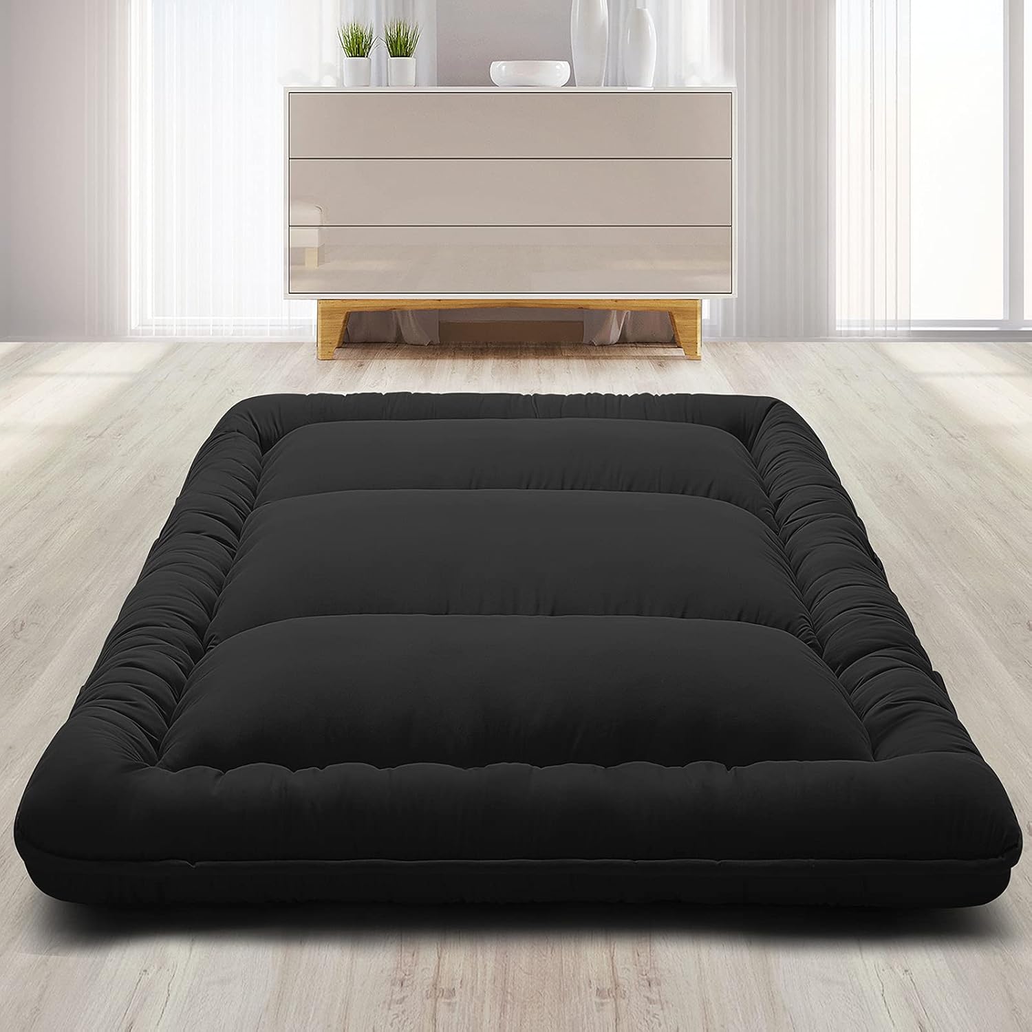 Floor Mattress Twin Mattress Topper Japanese Futon Mattress for Adults Kids Sleeping Pad Camping Mattress Pad with Cover Black