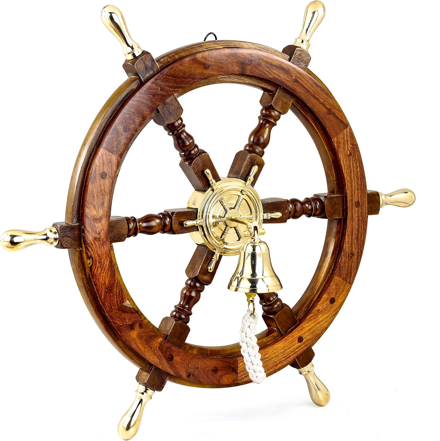 Nagina International Nautical Polished Brass Handle Ship Wheel with Bell | Beach Decor Gift | Pirate's (30 Inches)