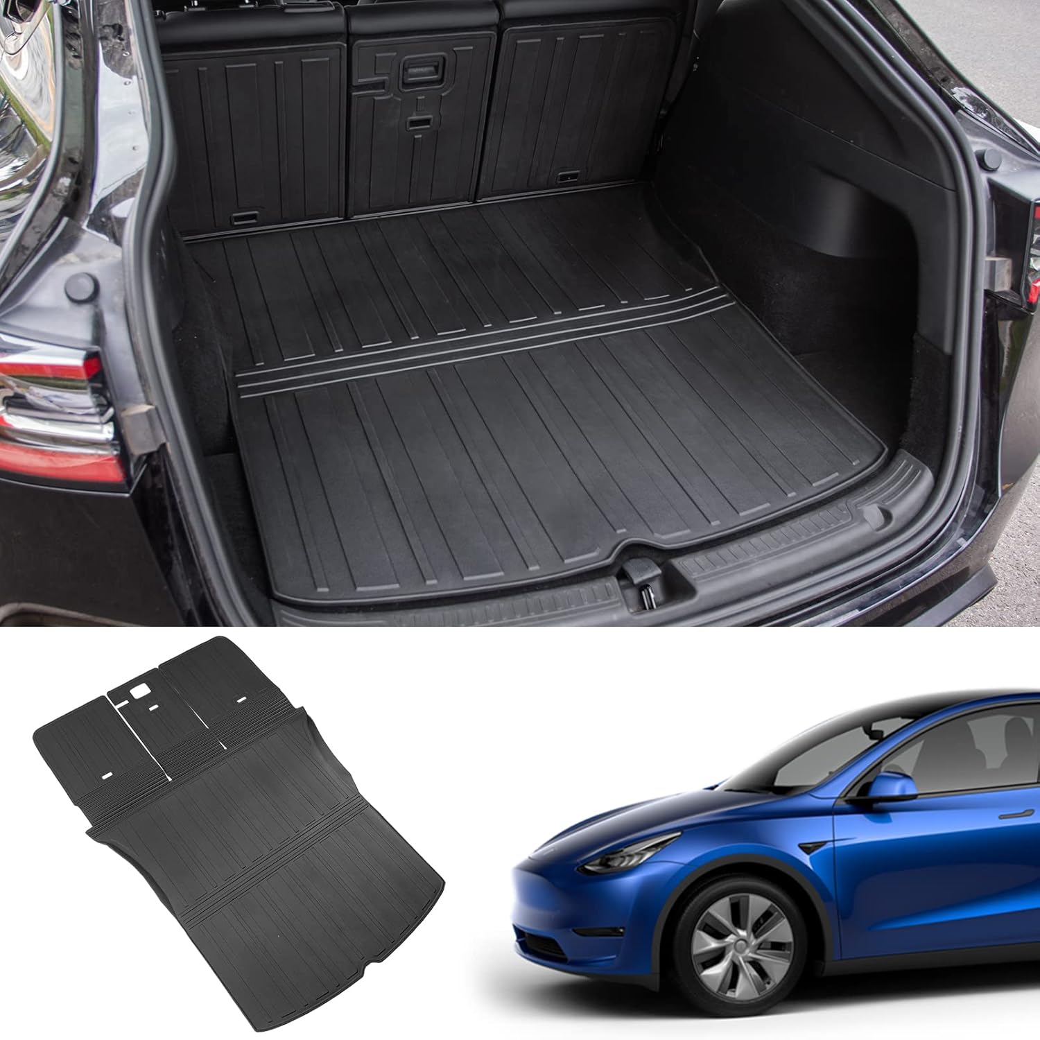 Xipex Fit Tesla Model Y Trunk Mat TPE Cargo Mat All Weather Cargo Liner Only Fit 5-Seater Tesla Model Y 2020 2021 2022 Accessories (5-Seat, Rear Cargo Mat with Backrest Mat)