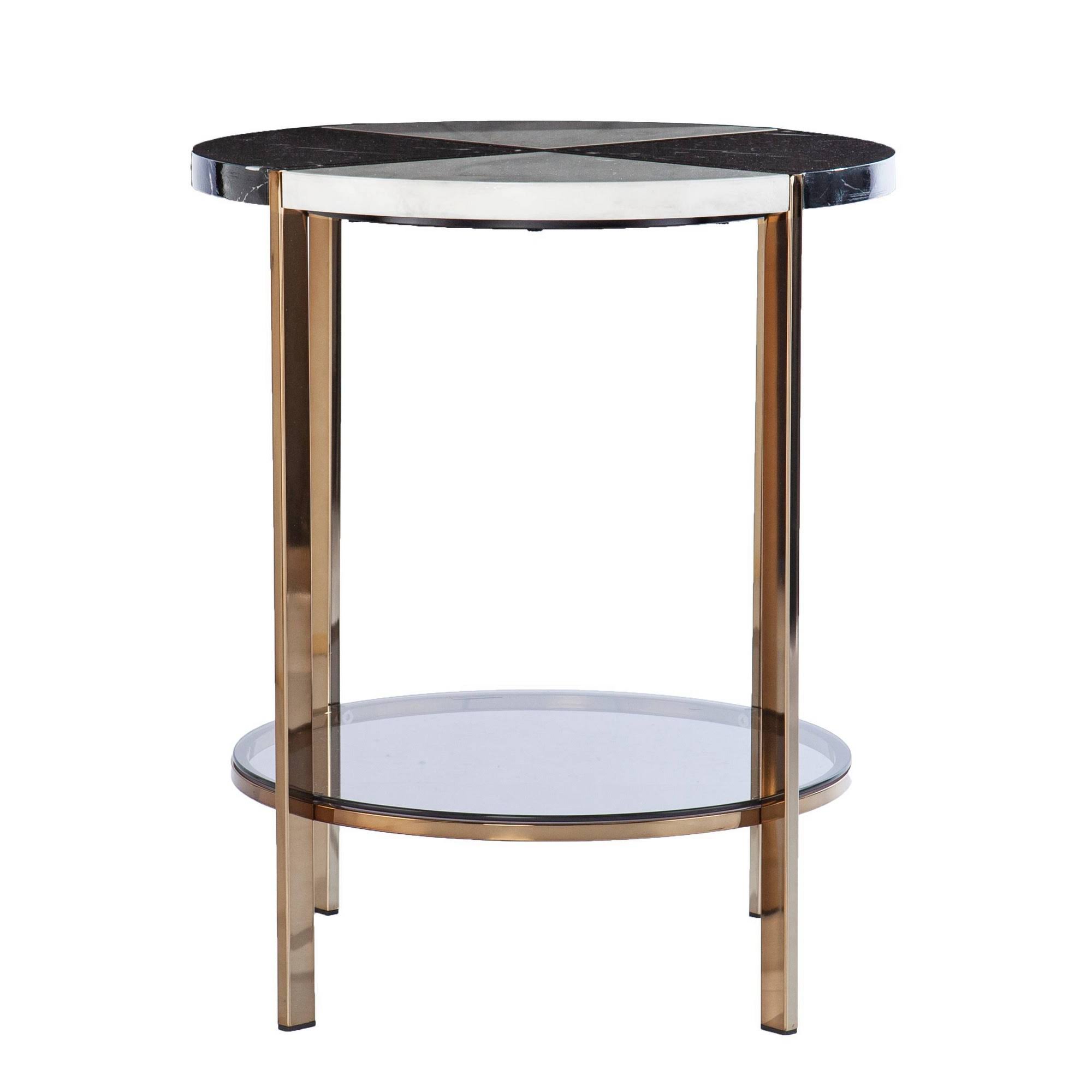 Lenaedo Round Faux Marble End Table Black/White/Gold - Aiden Lane