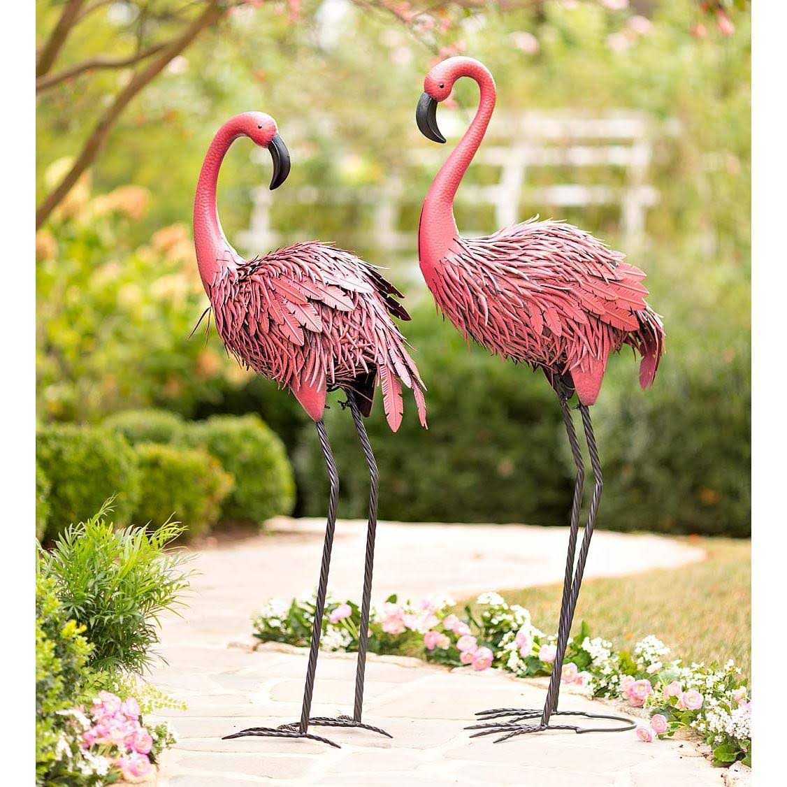 Wind u0026 Weather Fancy-Feathered Indoor/Outdoor Metal Looking Back Flamingo