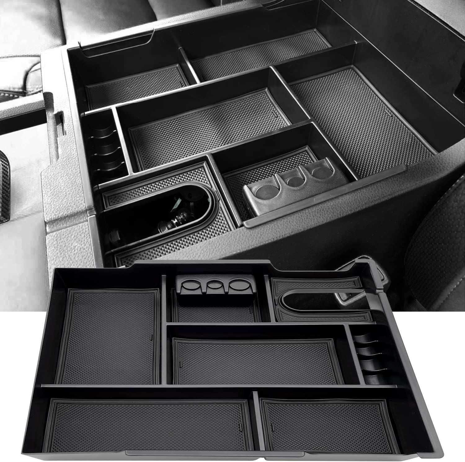 JOJOMARK Compatible with Toyota Tundra Accessories Center Console Tray Organizer for Tundra 2014-2020 2021 Insert ABS Armrest Box Secondary Storage (Black)