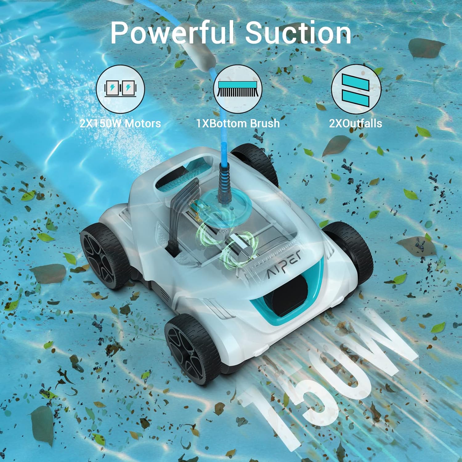 AIPER Robotic Pool Cleaner, Pool Vacuum for Above Ground Pools up to 33 Feet, Automatic Pool Vacuum with Dual-Drive Motors - Lightweight and Easy to Clean - Orca 800 Mate