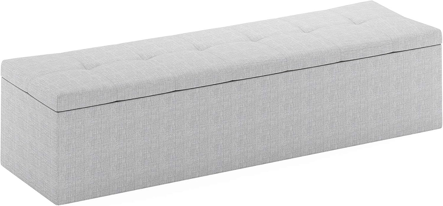FURINNO Laval Single Row Tufted Storage Ottoman Bench, Glacier