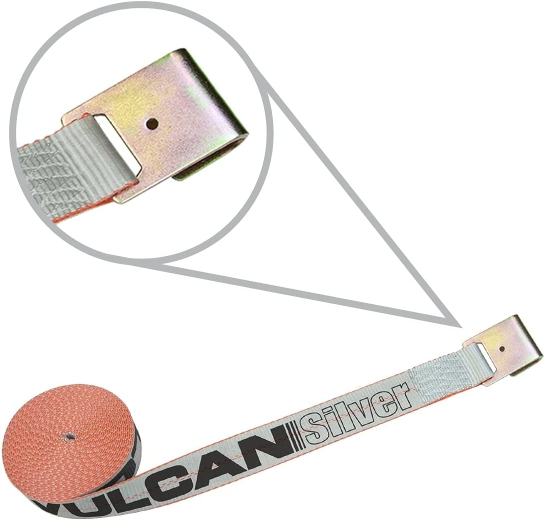 VULCAN Winch Strap with Flat Hook - 2 Inch x 27 Foot, 4 Pack - Silver Series - 3,300 Pound Safe Working Load Pack of 2