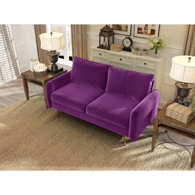 Acoff 57.87x22 Velvet Round Arm Loveseat Everly Quinn Fabric: Eggplant Velvet