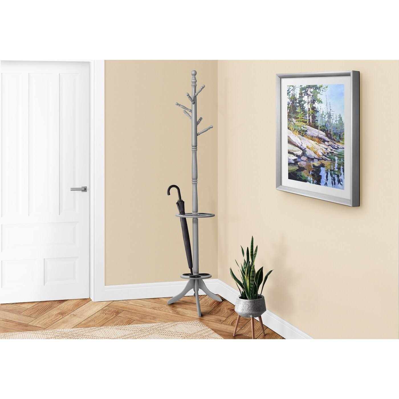 Monarch Coat Rack - 71x22H, Grey with An Umbrella Holder