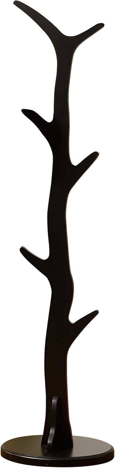 King's Brand Furniture - Wood Hall Tree Coat Rack Stand, Black Finish