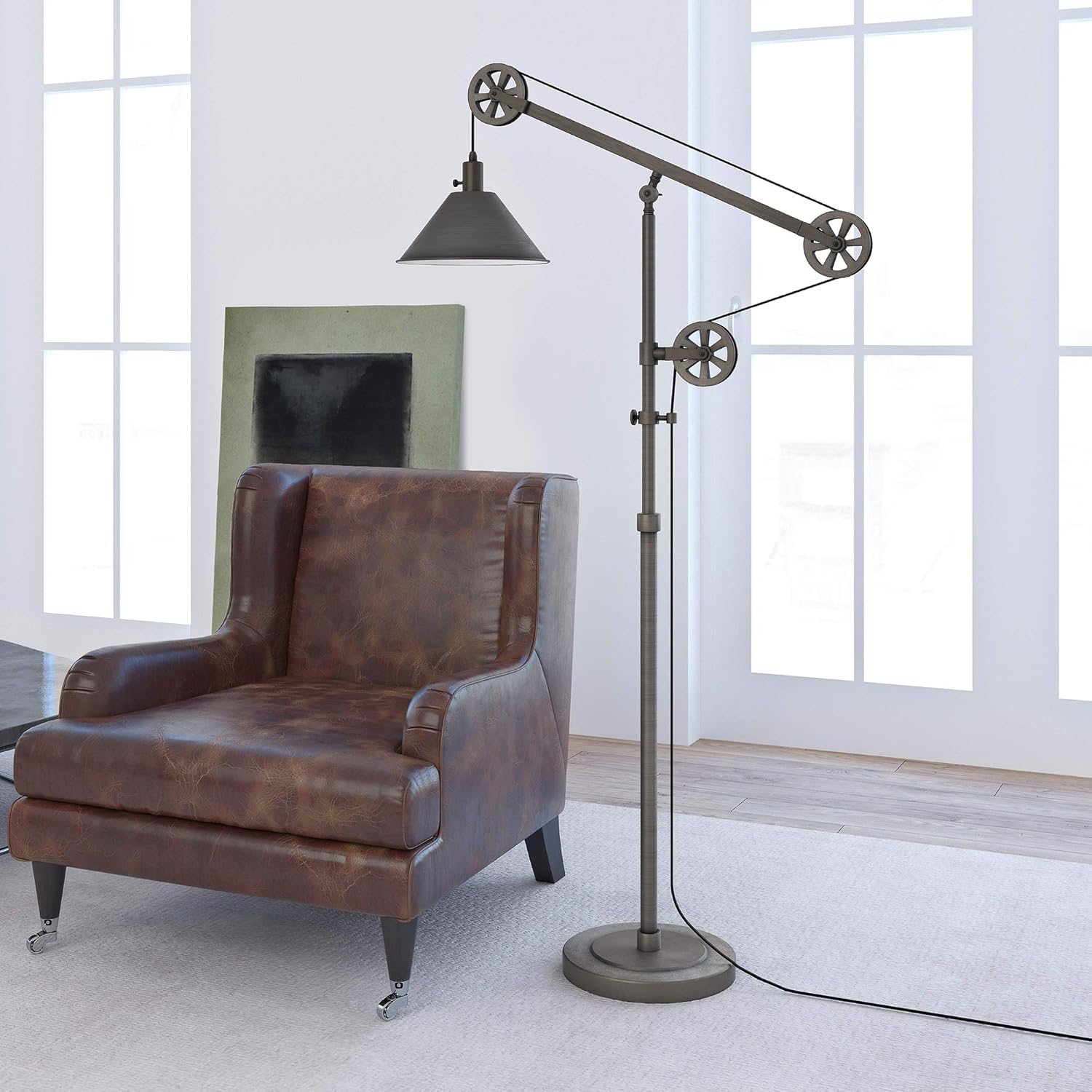 Henn&Hart Traditional Metal Floor Lamp with Pulley System in Blackened Bronze