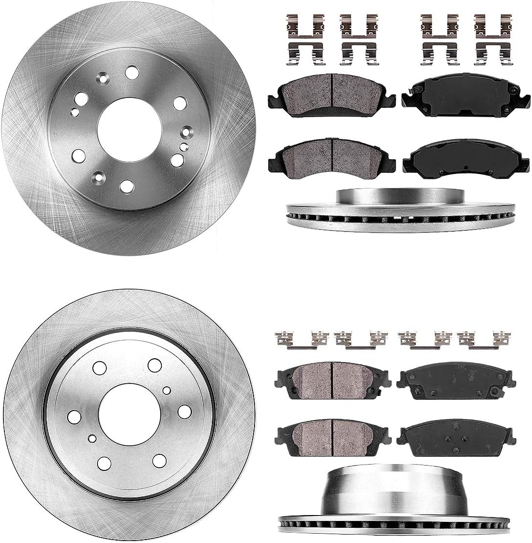 Callahan CRK01350 FRONT 330mm + REAR 345mm Premium OE 6 Lug [4] Brake Rotors + Ceramic Pads + Clips [fit Chevrolet GMC Cadillac]