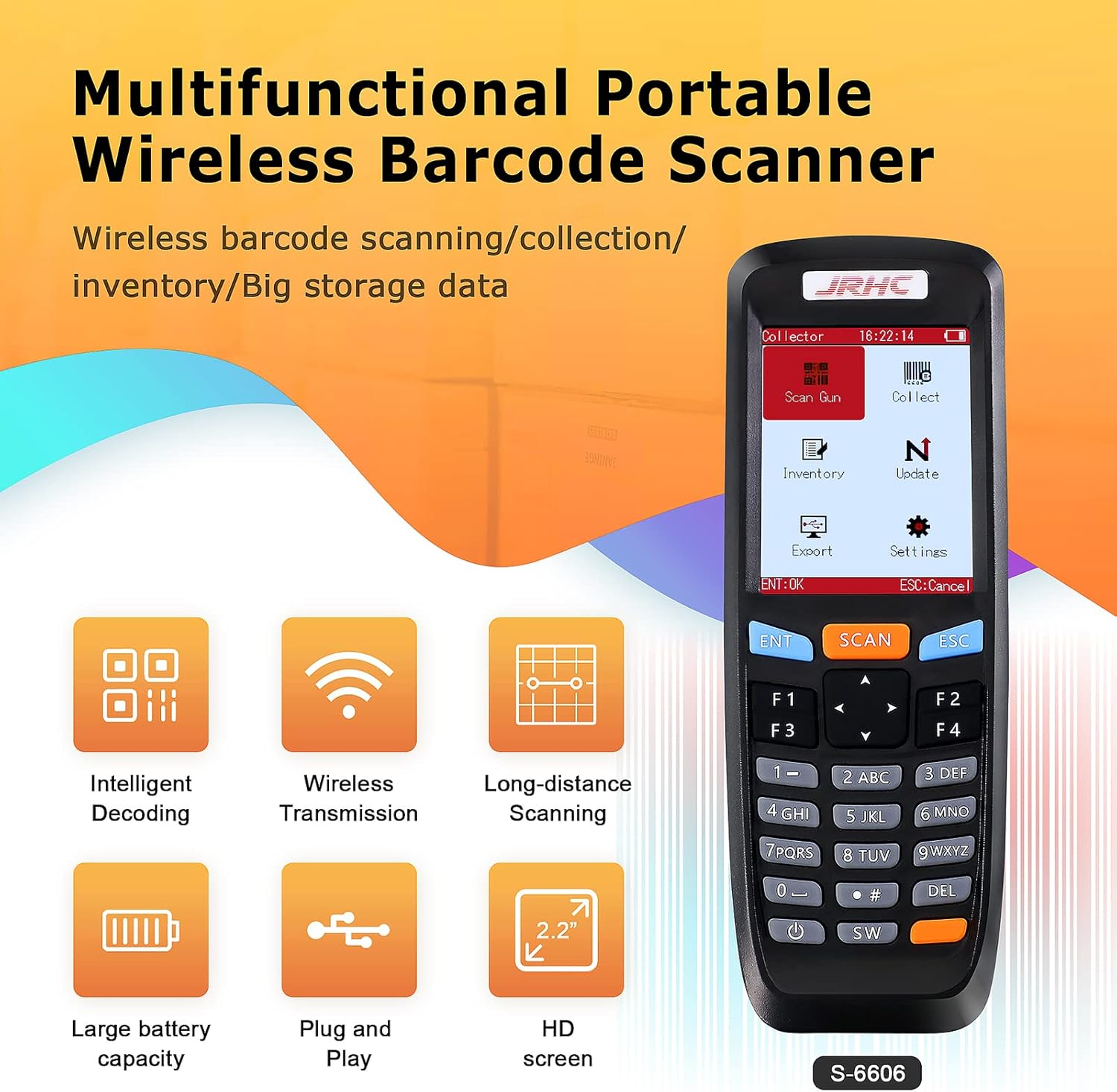 2D Wireless Barcode Scanner JRHC 1D 2D Collector Portable Data Terminal Inventory Devicewith 2.4G Wireless USB Barcode Scanner with 2.8 Inch LCD Screen Pack of 2