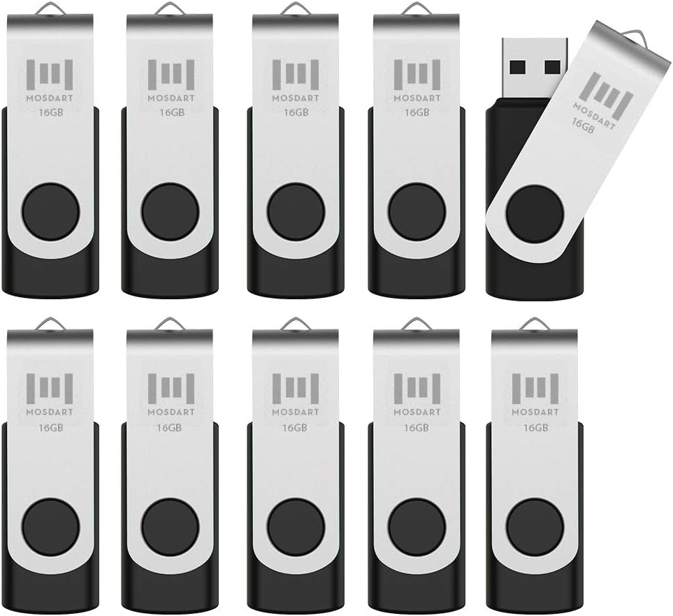 10 X MOSDART 16GB Bulk USB 2.0 Flash Drives Swivel Thumb Drives Zip Drive Memory Stick with Led Indicator,10 Pack Black Pack of 2