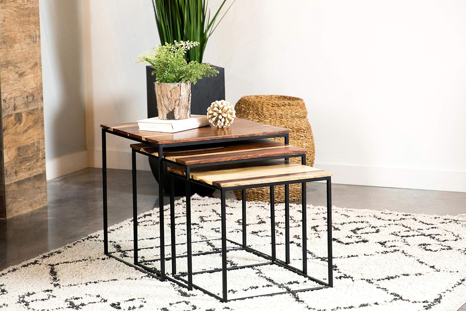 Coaster Home Furnishings 3-Piece Square Natural and Black Nesting Tables