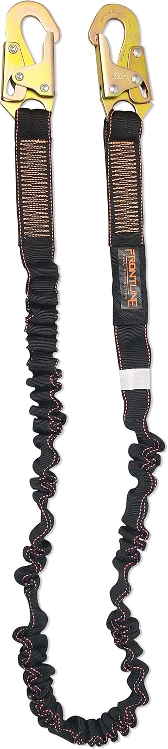 Frontline LIS62R Double Shock Absorbing 6' Lanyard | Twin Leg Lanyard 1 Snap Hook and 2 Rebar Hook Ends | ANSI & OSHA Compliant Fall Protection | 6000 lbs. Min. Breaking Strength Pack of 2