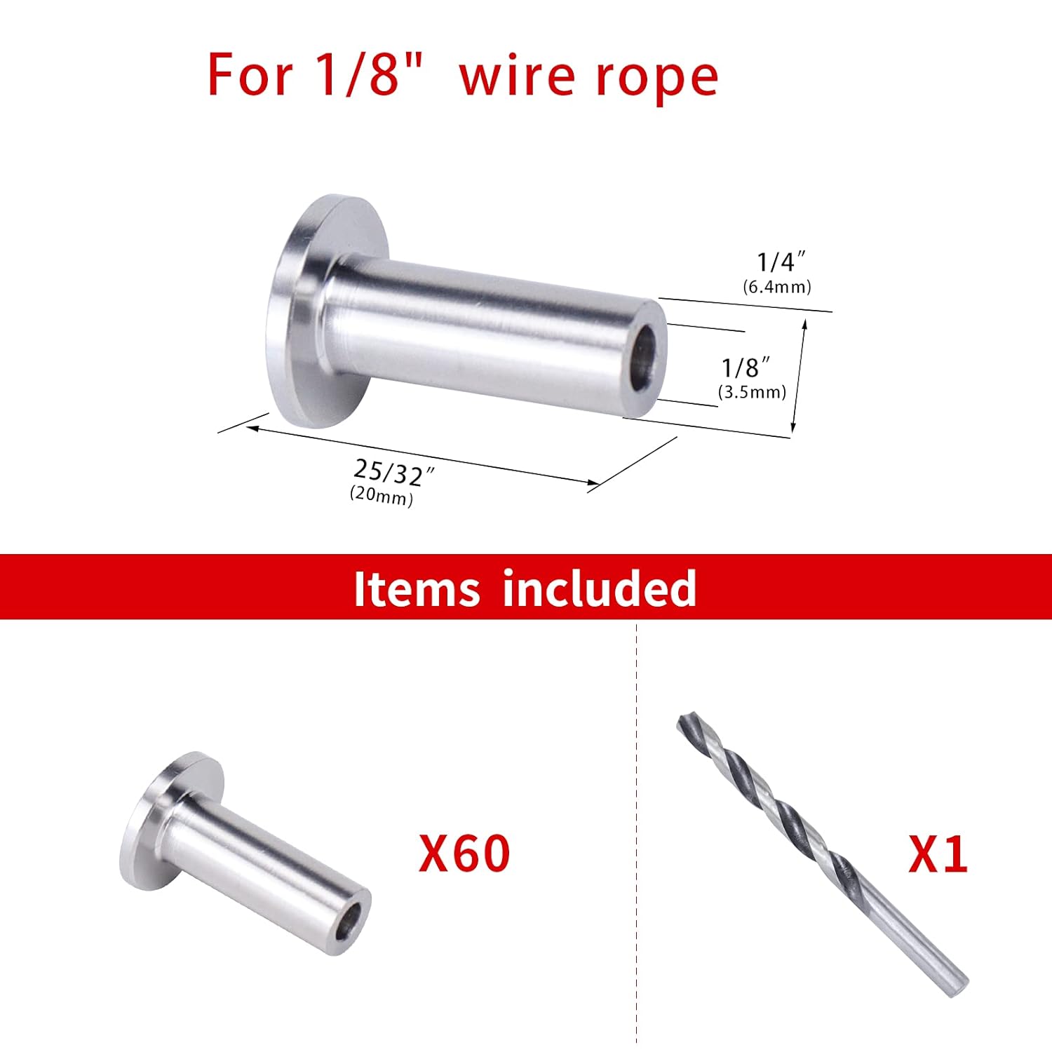 Muzata 60Pack Stainless Steel Protective Sleeves Cable Railing Kit Hardware for 1/8