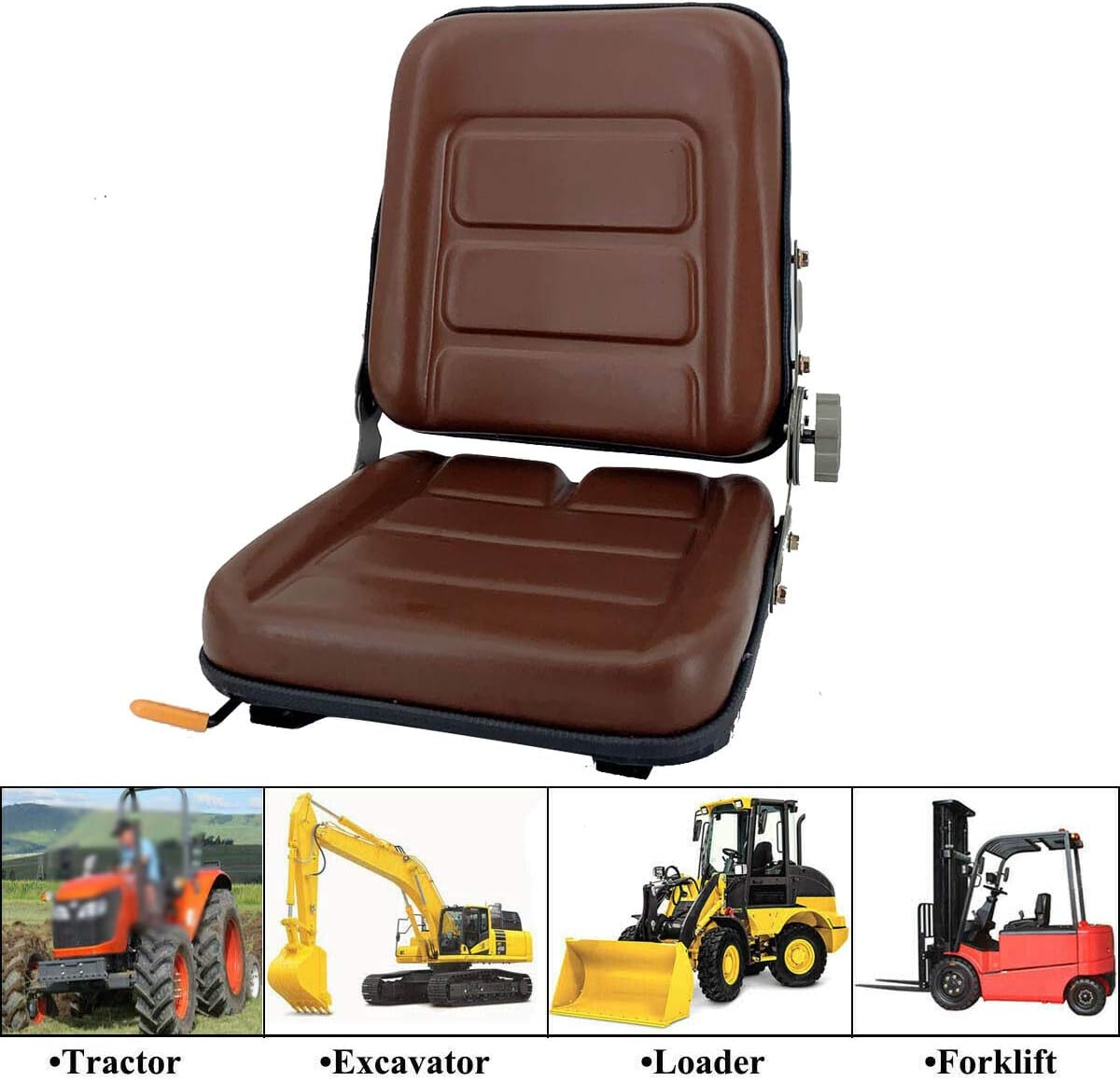 Cozyel PVC Forklift Seat Suspension Tractor Seat with 140&deg; Adjustable Back | Brown | Fits Excavator Forklift, Tractor, Skid Loader, Backhoe Dozer Telehandler, Heavy Mechanical Seat