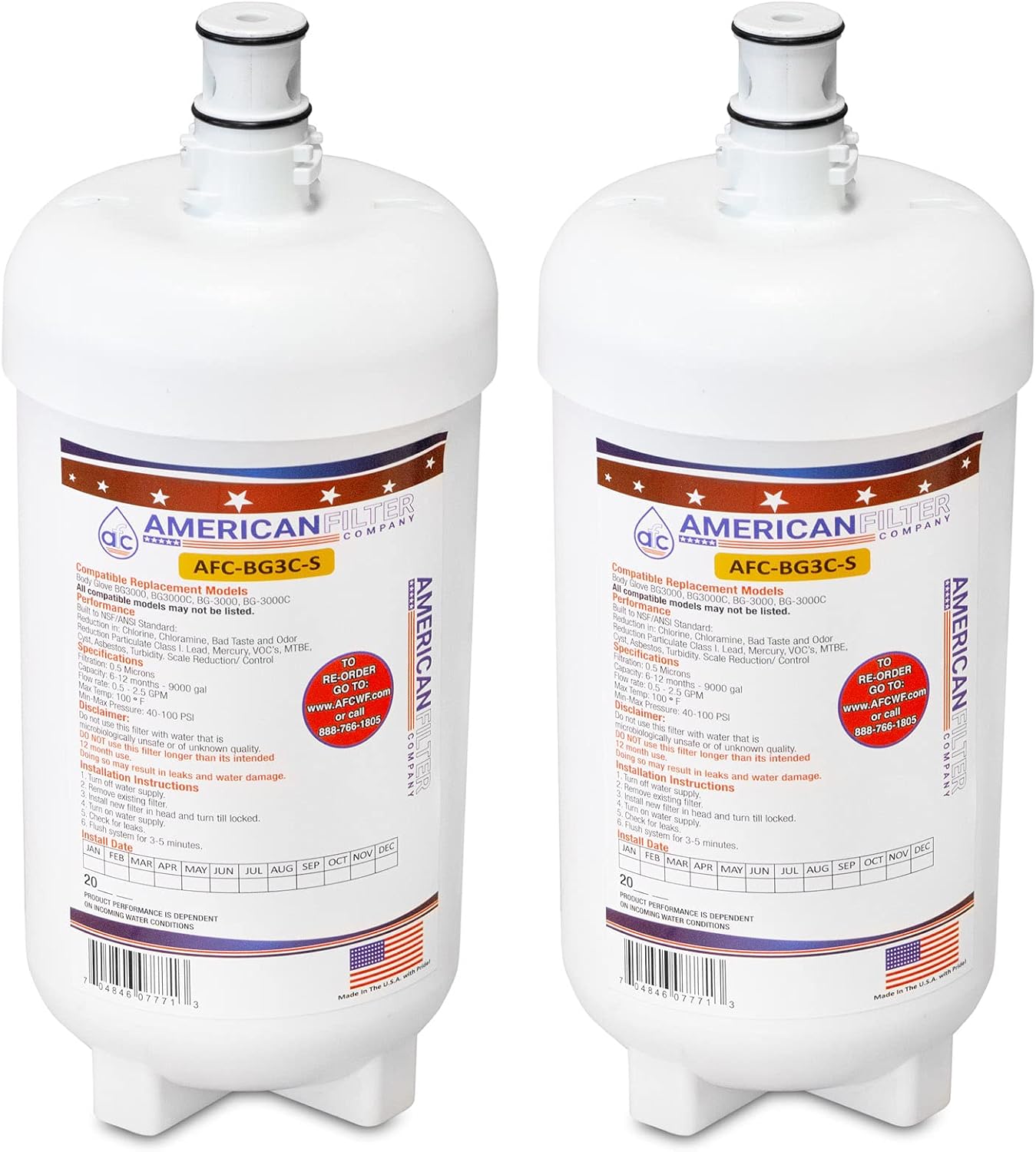 American Filter Company AFC (TM) Brand Compatible Replacement for Body Glove (R) BG-3000C Water Filter AFC-BG3C-S (2) Pack of 2