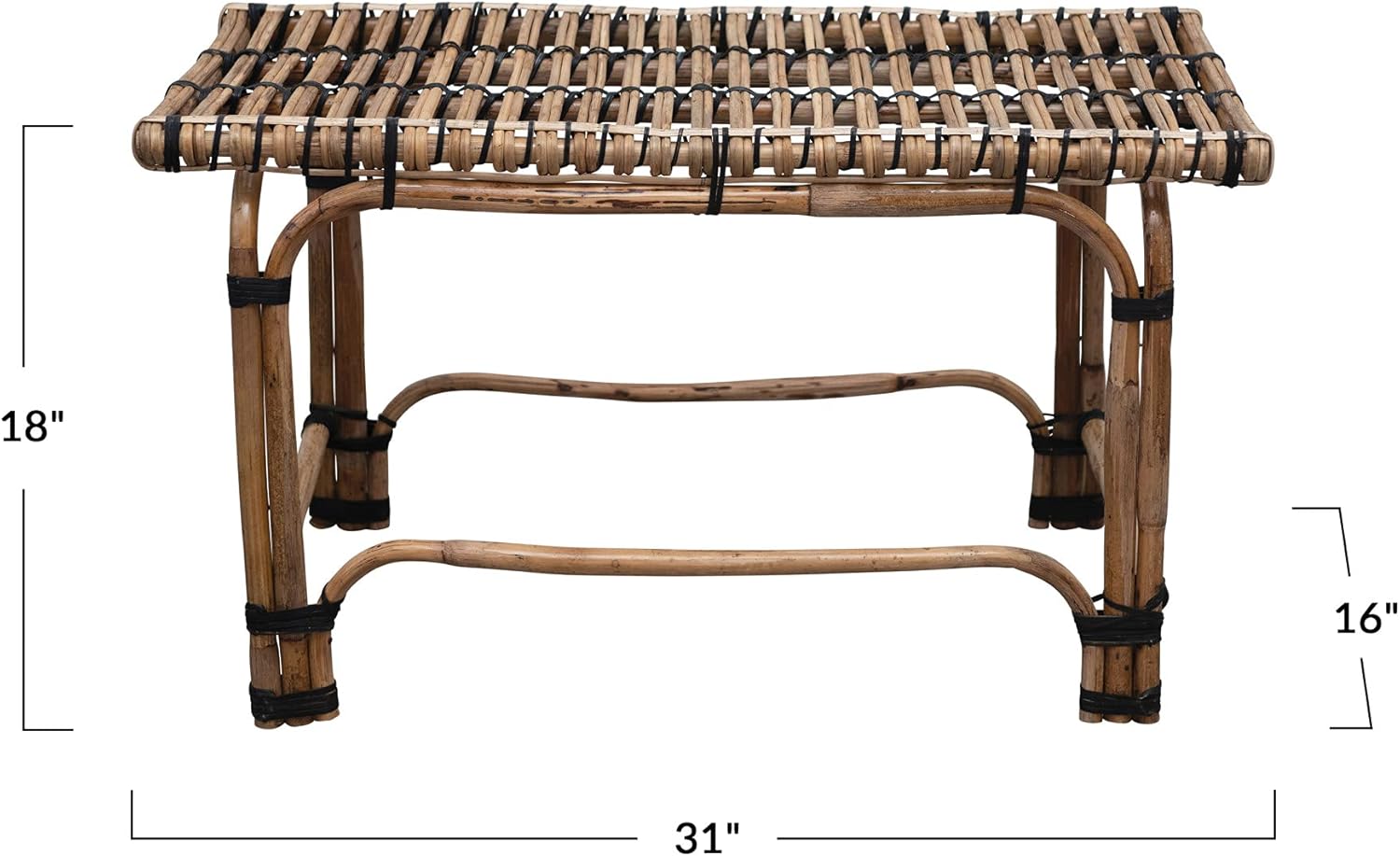 Bloomingville Hand-Woven Rattan Side Bench Table, 31