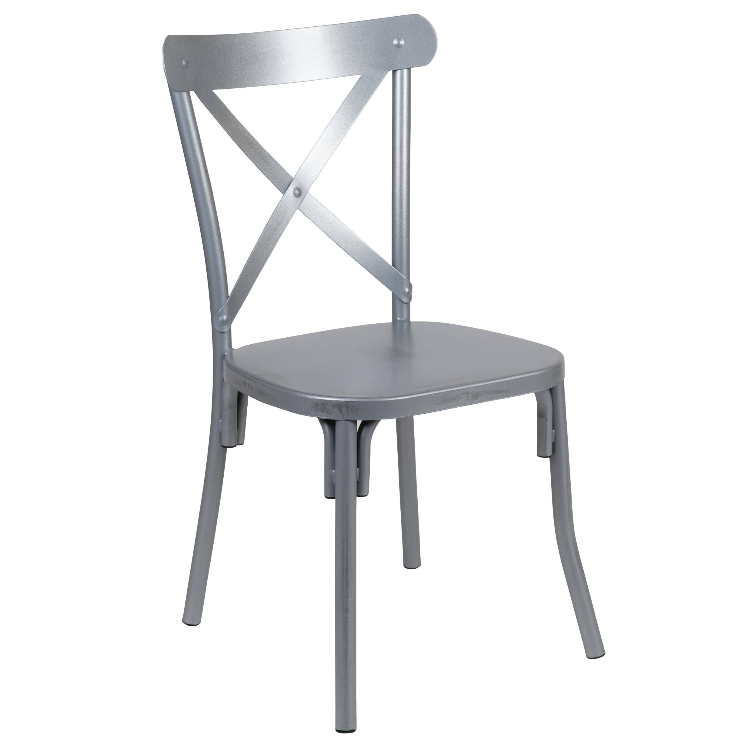 Flash Furniture Rustic Distressed Metal Cross Back Chair (Silver)