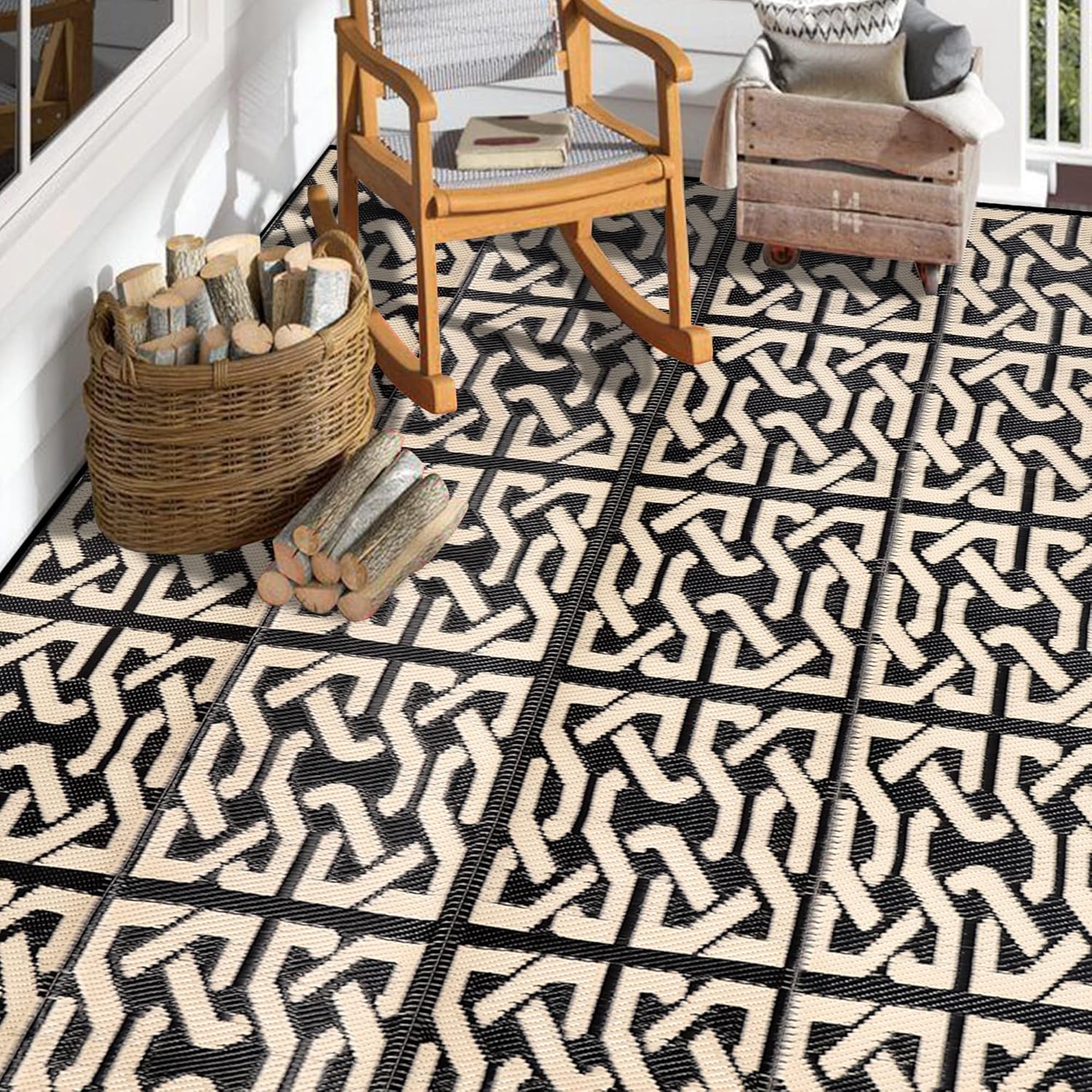 SAND MINE Reversible Mats, Plastic Straw Rug, Modern Area Rug, Large Floor Mat and Rug for Outdoors, RV, Patio, Backyard, Deck, Picnic, Beach, Trailer, Camping, 9' x 12', Blue