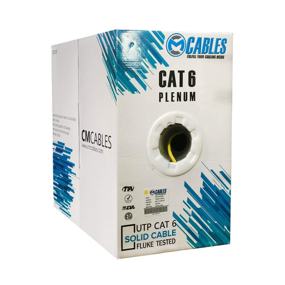Cat6 Plenum 1000ft Cable 550 Mhz 23 AWG Bulk Ethernet Data Performance Tested Black Yellow (Yellow)