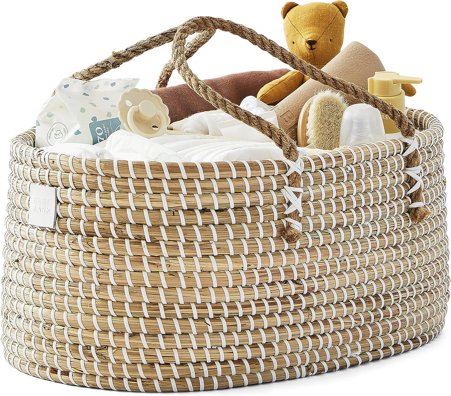 Bebe Bask Baby Diaper Caddy Organizer in Organic Seagrass w Removable Divider. This Luxury Diaper Caddy Basket Makes The Perfect Cute Diaper Caddy for Baby Girl & Diaper Caddy for Baby Boy Pack of 2