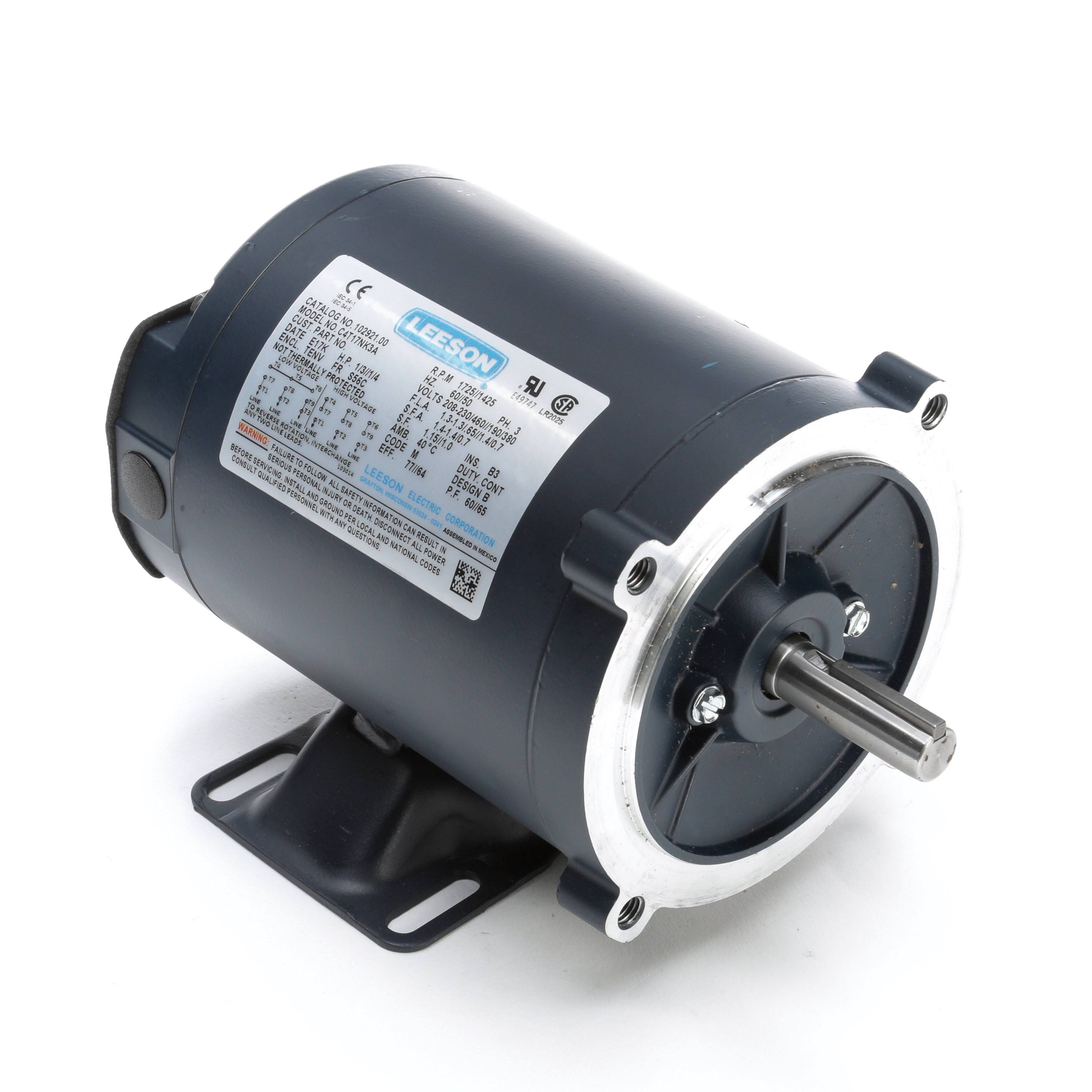 Leeson 102921.00, 0.33 HP, 1725 RPM, 208-230/460V, S56C, TENV, C-Face Rigid