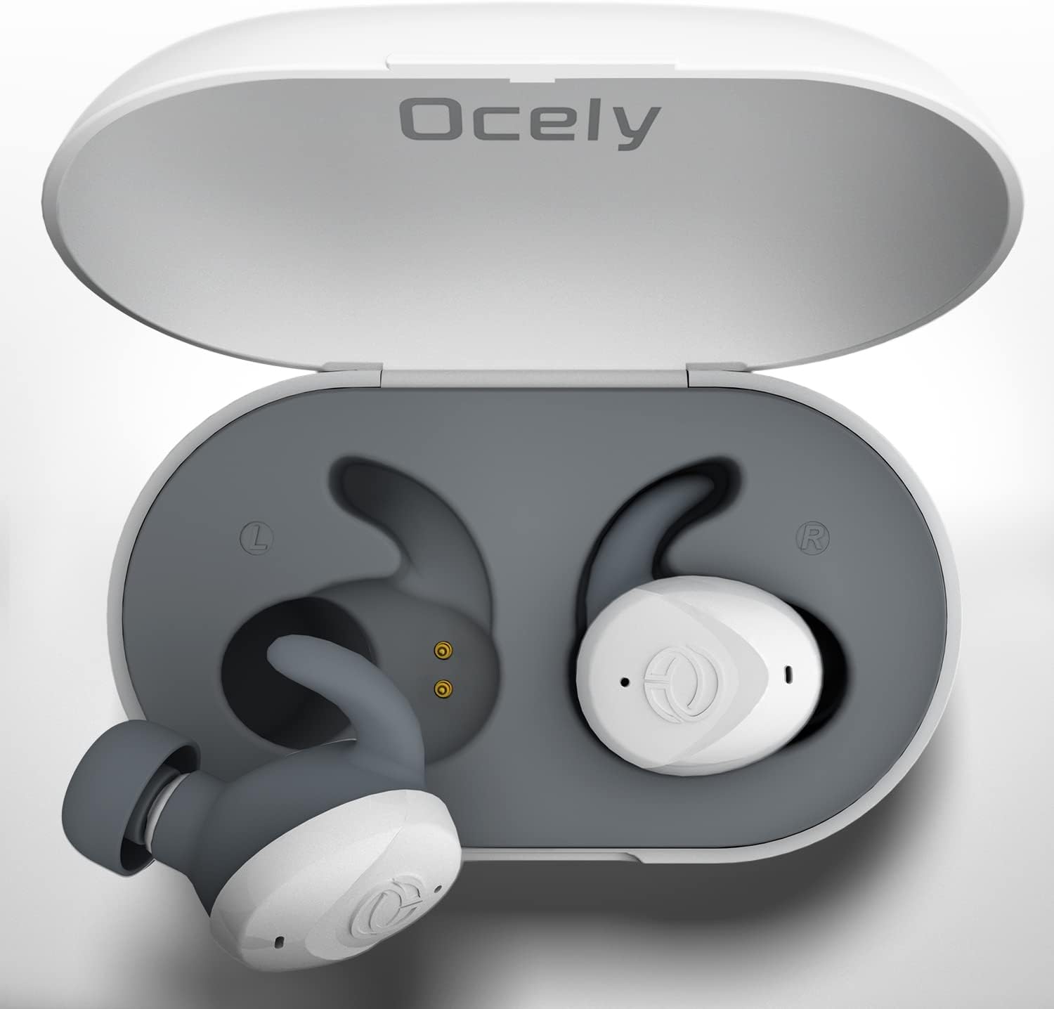 Ocely Wireless Sports Earbuds, [Lilt Series] Bluetooth 5.2, Passive Noise Cancelling, Transparency, Gaming Mode, IPX7 Waterproof, ENC, Sidetone for Clear Calls, 24H with Charging Case, Glazed White Pack of 2