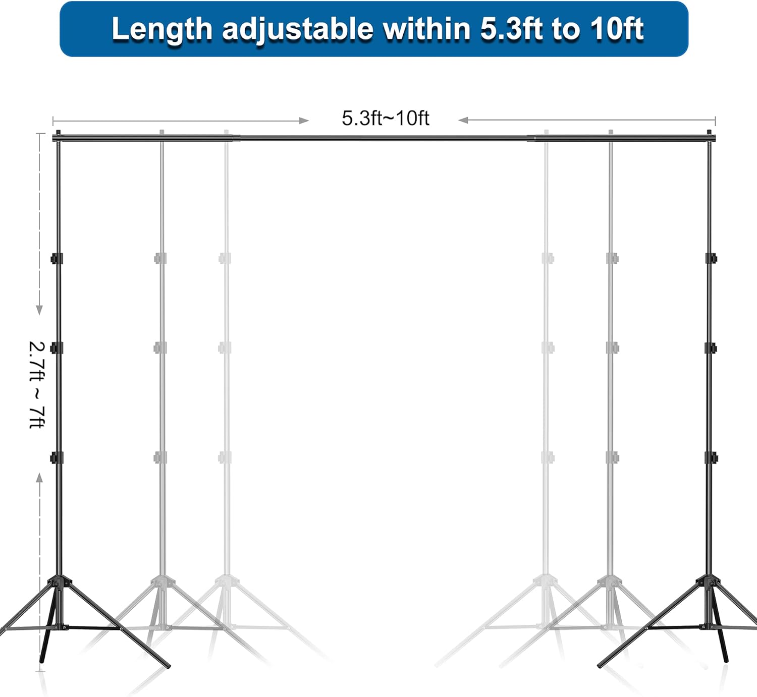 FUDESY Backdrop Stand 7x10Ft Adjustable Photography Background Support System Kit for Photo Video Studio with Carry Bag,Spring Clamps