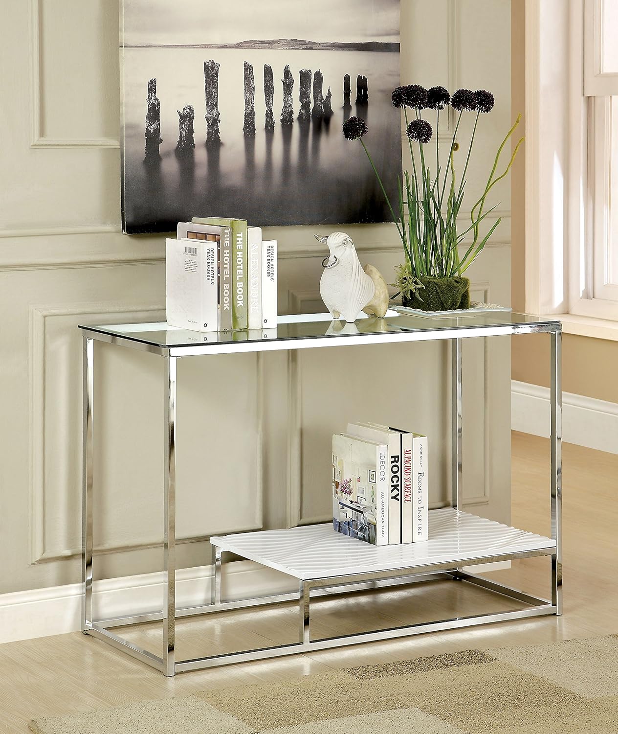 Furniture of America Gacelle Contemporary Glass Top Sofa Table, 54