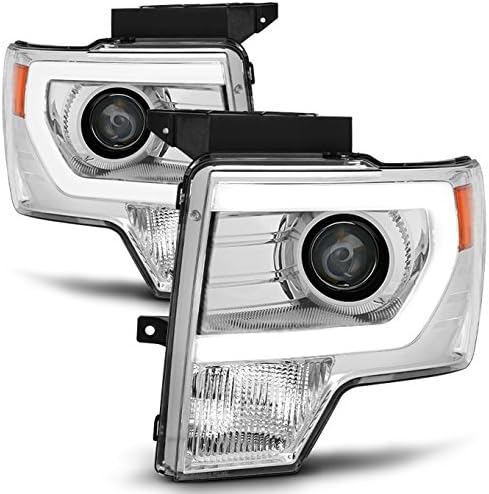 AKKON - For [HALOGEN UPGRADE] 09-14 Ford F-150 F150 Light Duty Pickup Black Bazel C-Shape LED light Tube Projector Headlights