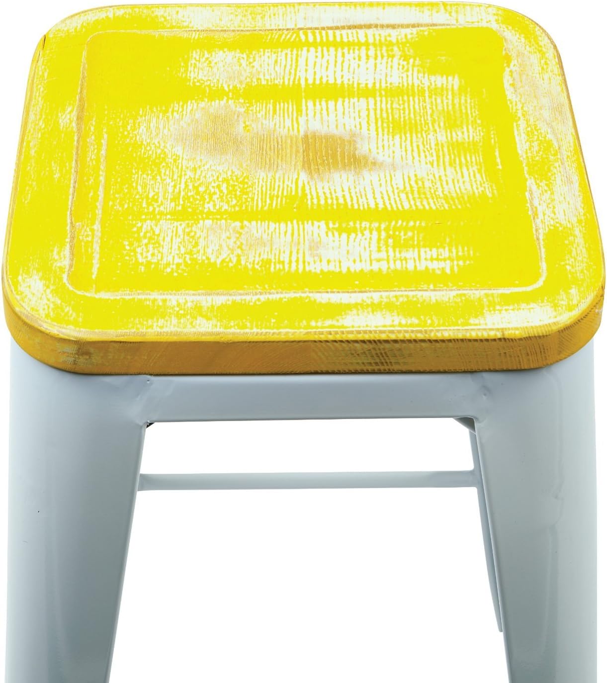 OSP Home Furnishings Bristow Antique Metal Barstool with Vintage Wood Seat, 26-inch, White Frame, Ash Yellow Stone Seat, 2-pack