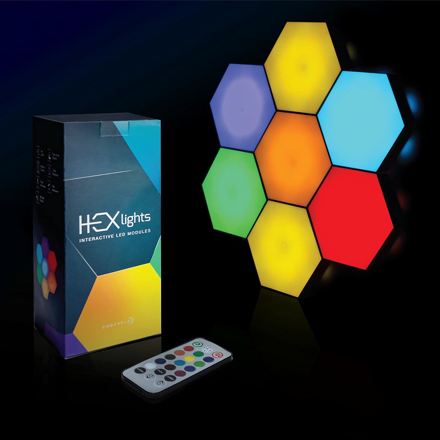 HEXlights 7-Pack Remote Controlled RGB Wall Panels, LED Hexagon Lights - Touch Light Panels for Wall - Great for Living Room, Bedroom and Game Room Decor - Includes Stand for Tabletop Pack of 2