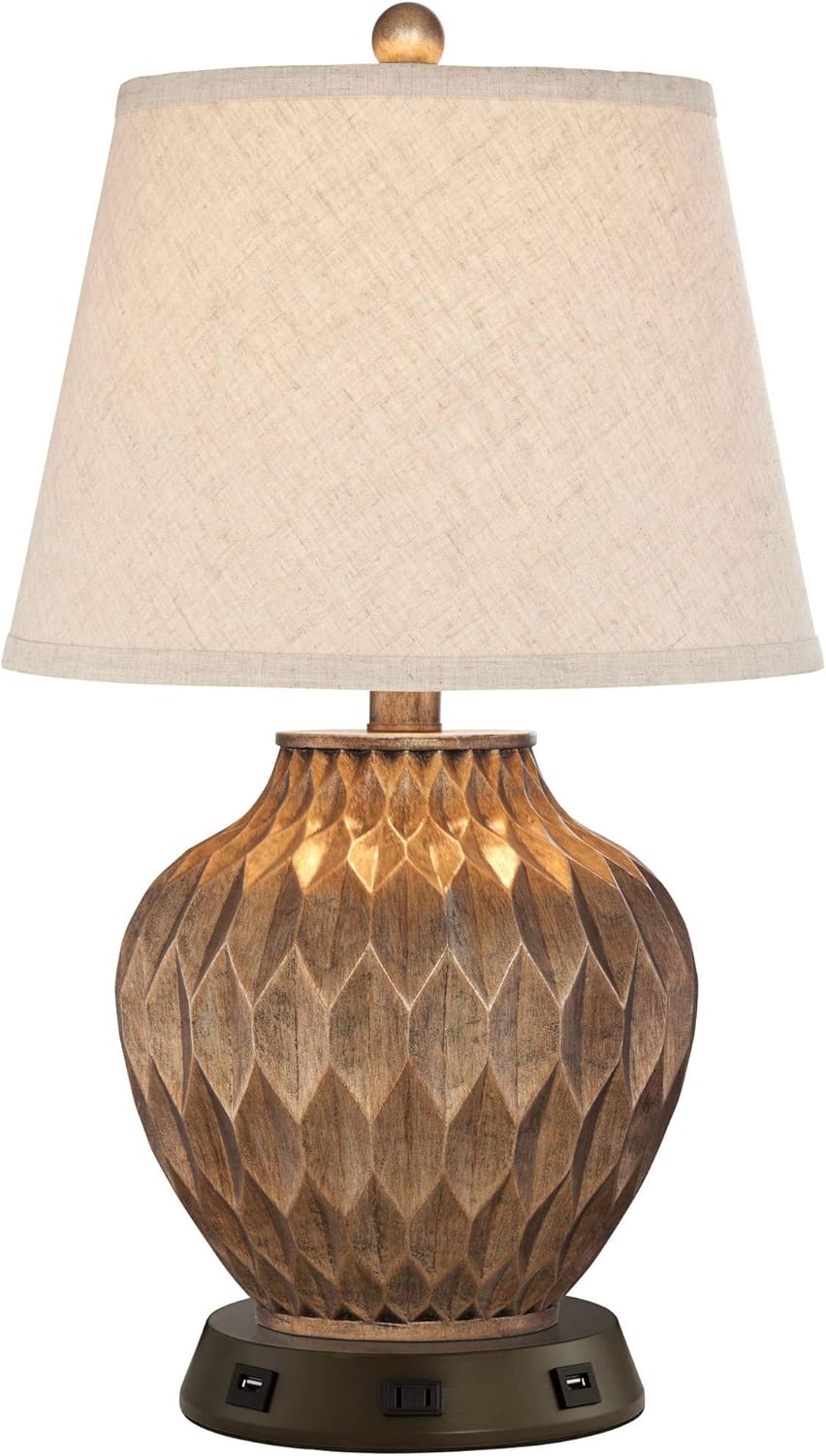 Buckhead Modern Contemporary Accent Table Lamp Warm Bronze Brown Geometric Urn Tapered Drum Shade Decor for Living Room Bedroom House Bedside Nightstand Home Office Family - 360 Lighting