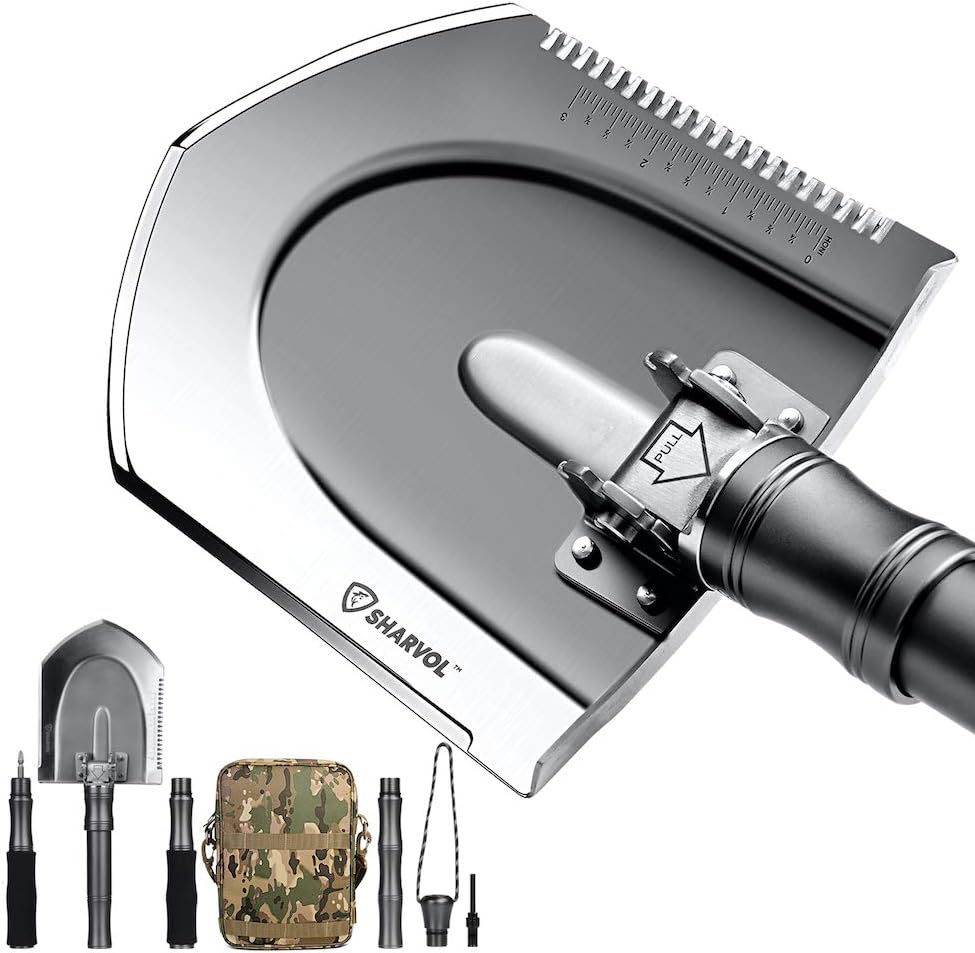 Sharvol Tiktok Survival Shovel Multitool with Instant Switch - Tactical Shovel for Camping, Survival Gear, Prepper Gear, Offroading - Lightweight and Compact Shovel for EDC in Vehicle or Emergency