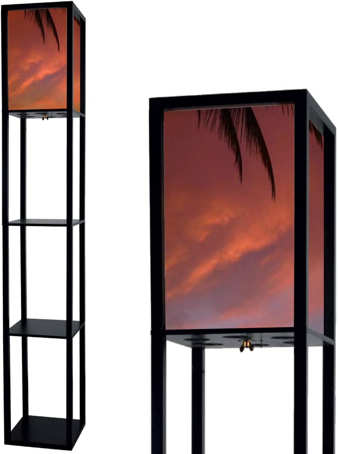 Beautiful Clouds Over Sunset on a Beach Standing Lamp with Shelves Flaxen Fabric Shade Floor Lamp Tall lamp Corner Bedside Lamp for Living Room Bedroom Aesthetic Decor