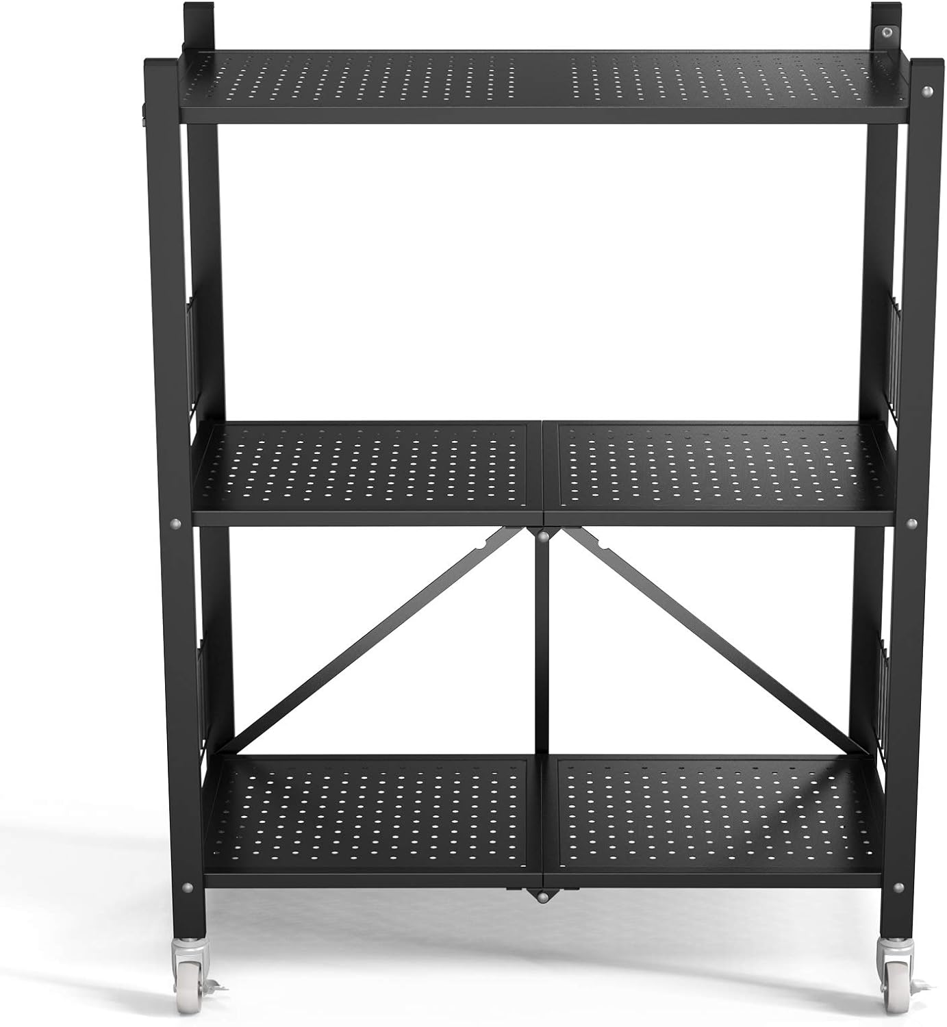 GLANDU 3-Shelf Collapsible/Foldable Heavy Duty Shelving Unit, Steel Organizer Wire Rack with Wheels, Rolling Cart, Home Kitchen Laundry Closet Storage(3-Tier)