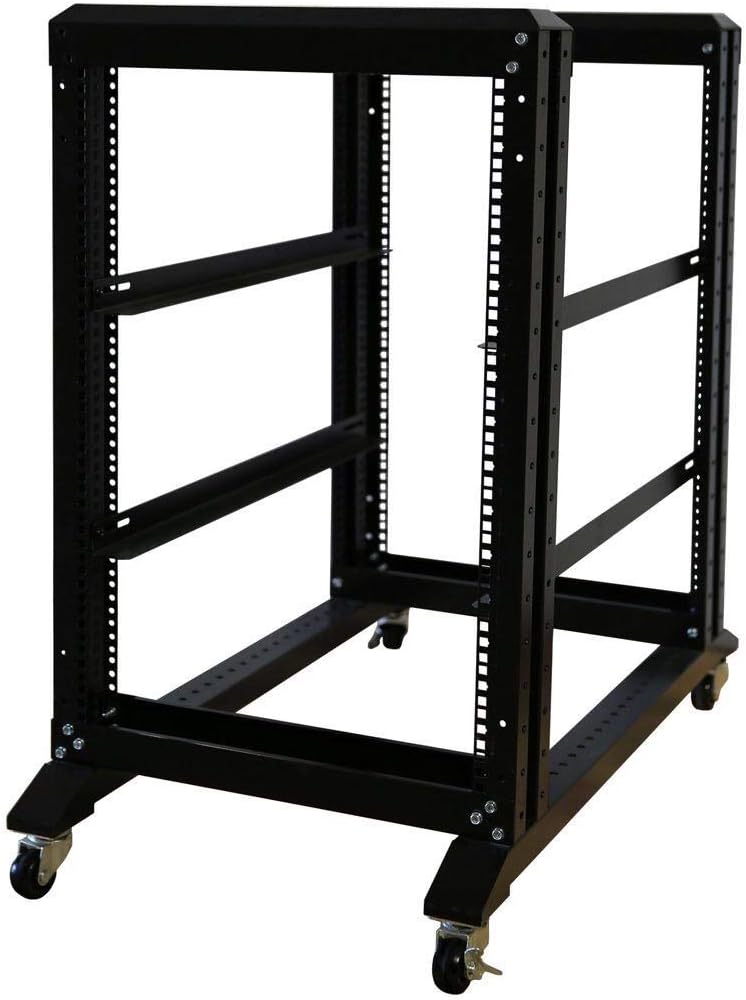 Raising Electronics Server Rack Open Frame Rack 4 Post 19 inch Adjustable Server/Audio Rack Cold Rolled Steel(15U,17 Depth)