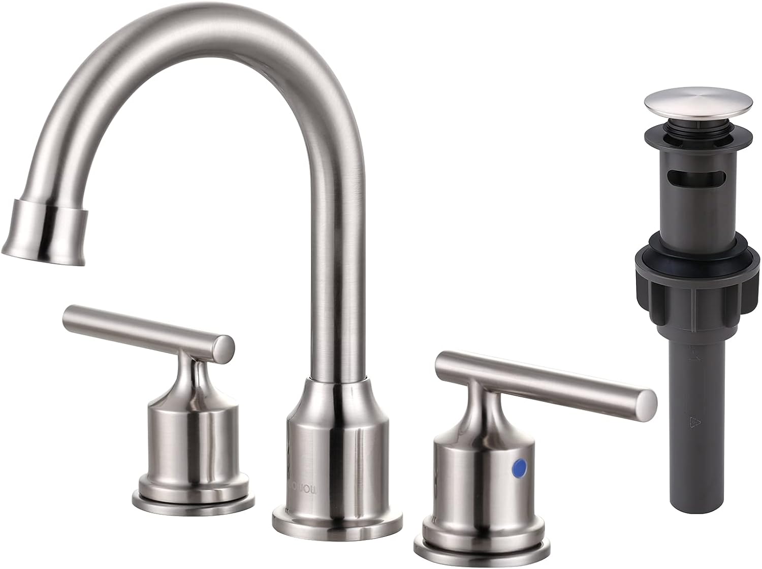 WOWOW 2 Handle Bathroom Faucet Matte Black Bathroom Sink Faucet Widespread Faucet with Pop Up Drain Brass Bathroom Faucet 3 Hole Vanity Faucet 8 Inch Basin Faucet