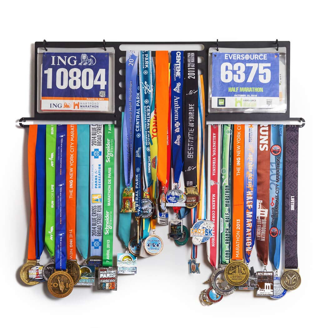 Deluxe BibFOLIO+ Race Bib & Medal Display | Wall Mounted Medal Hanger | Display Over 100 Medals & 200 Race Bibs Pack of 2