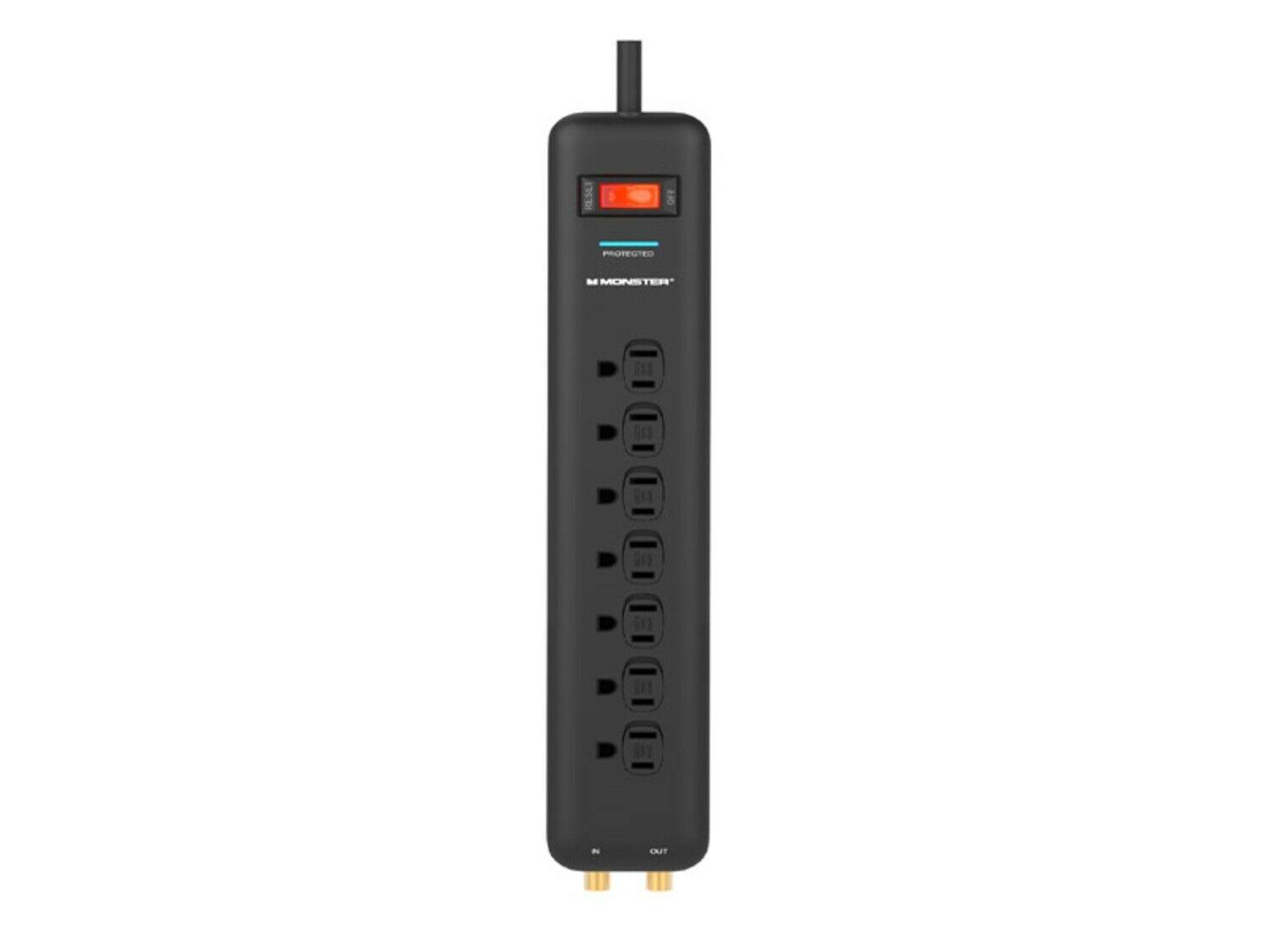 Monster 1806 Just Power It Up Surge Protection Power Strip, Black, 7 Outlets